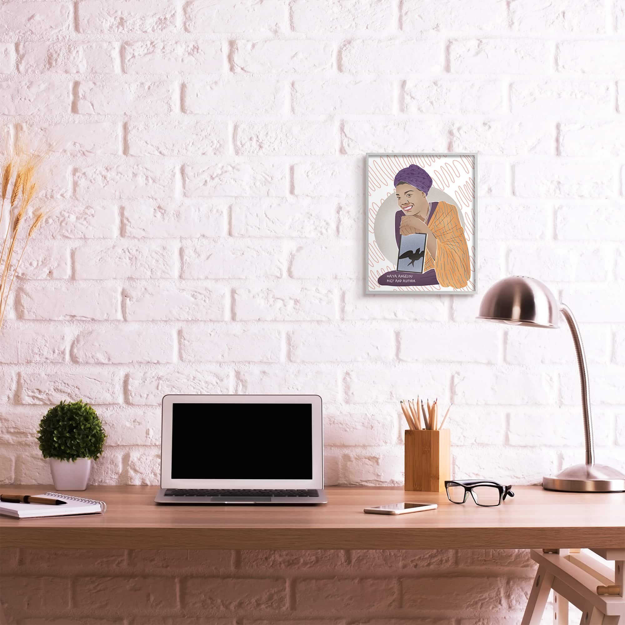 Stupell Industries Maya With Book Over Pattern Wall Art in Gray Frame